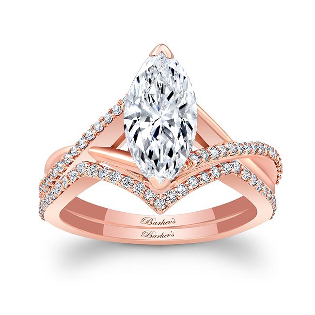 Rose Gold 3 Carat Marquise Diamond Ring Set