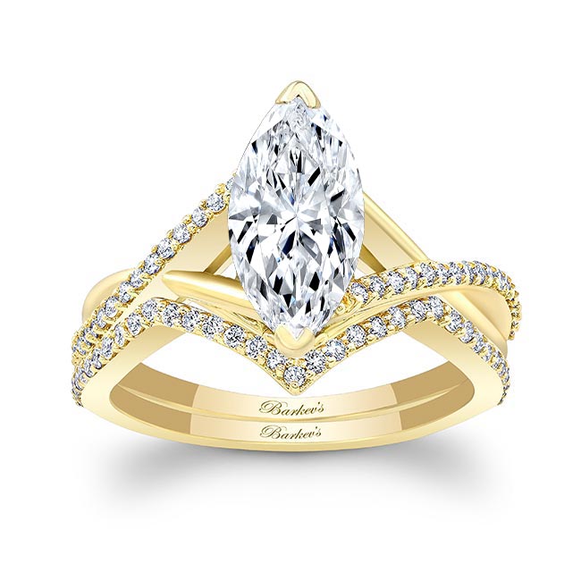 Yellow Gold 3 Carat Marquise Diamond Ring Set
