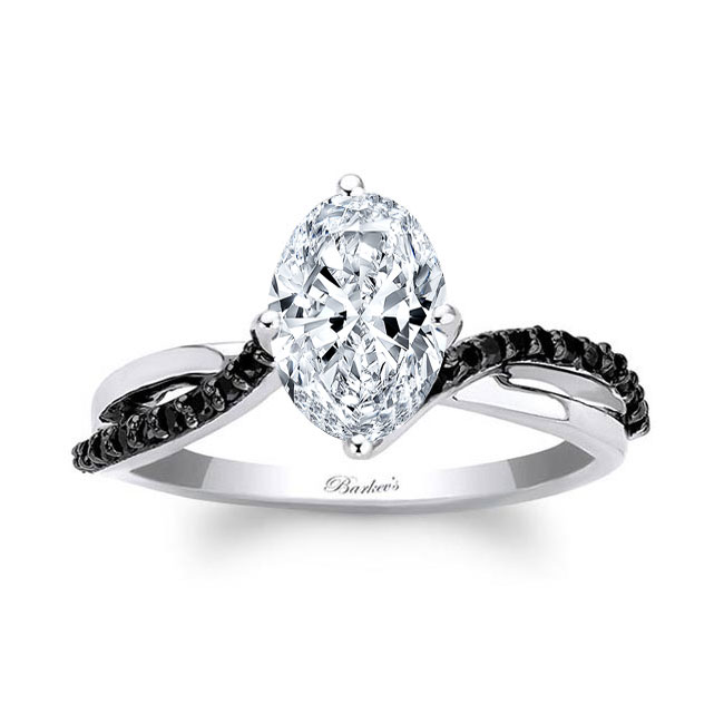  Oval Moissanite Black Diamond Accent Ring With Twisted Band Image 1
