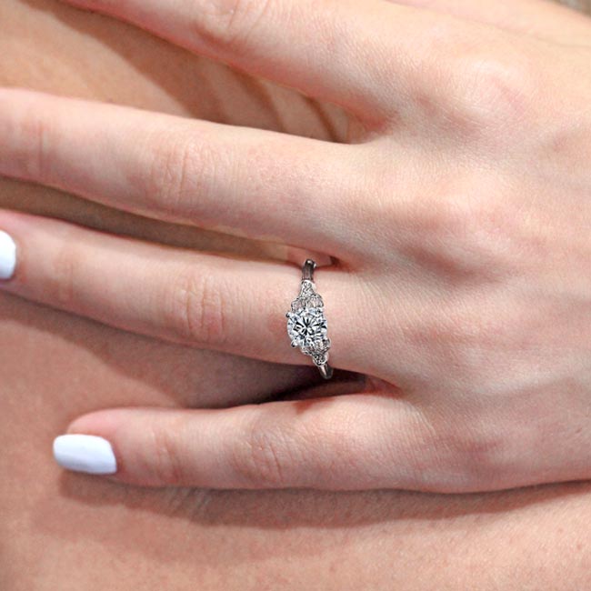  Petite Leaf Diamond Engagement Ring Image 3