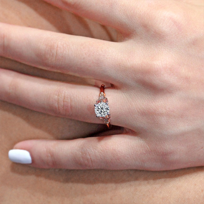 Rose Gold Petite Leaf Diamond Engagement Ring Image 3