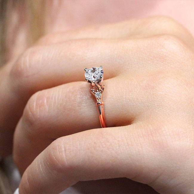 Rose Gold Petite Leaf Diamond Engagement Ring Image 4