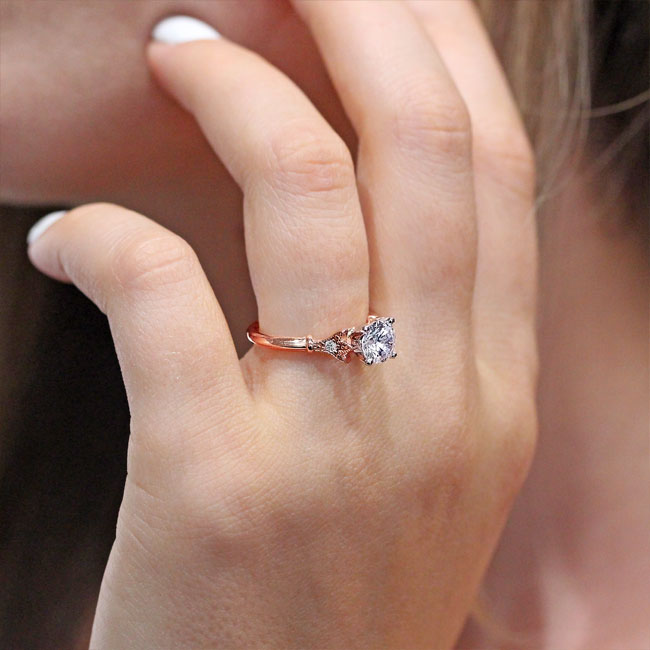 Rose Gold Petite Leaf Lab Grown Diamond Engagement Ring Image 5