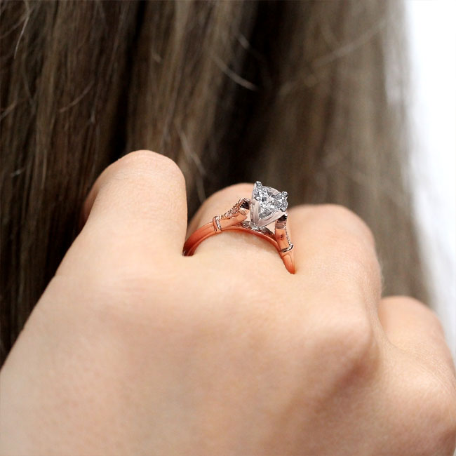 Rose Gold Petite Leaf Diamond Engagement Ring Image 6