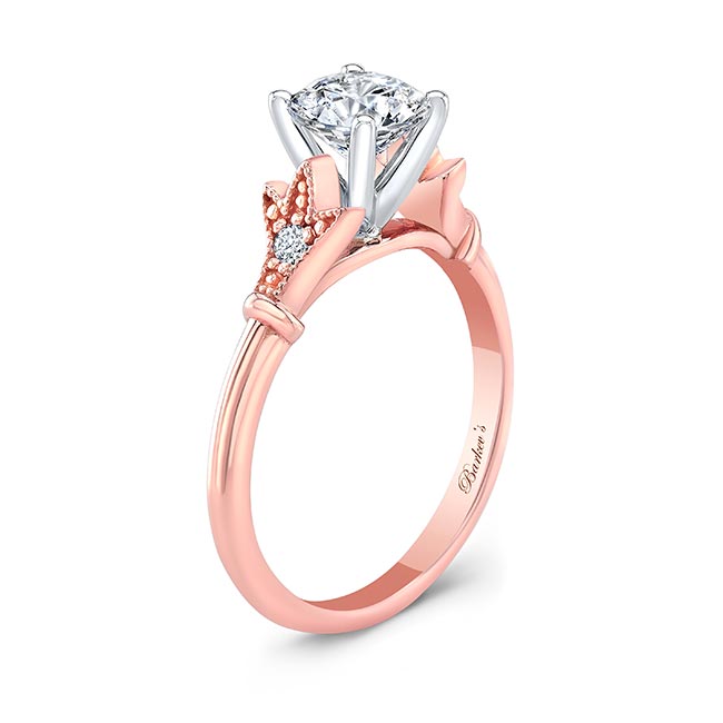 Rose Gold Petite Leaf Diamond Engagement Ring Image 2