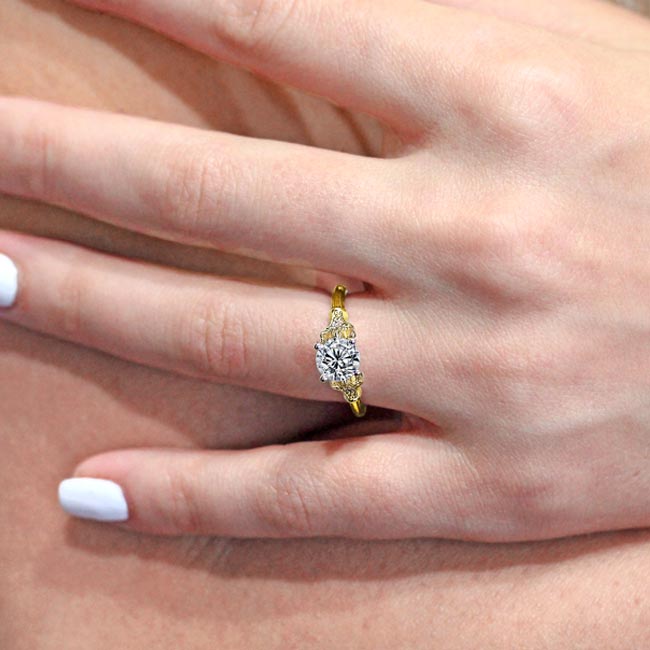  Yellow Gold Petite Leaf Diamond Engagement Ring Image 3