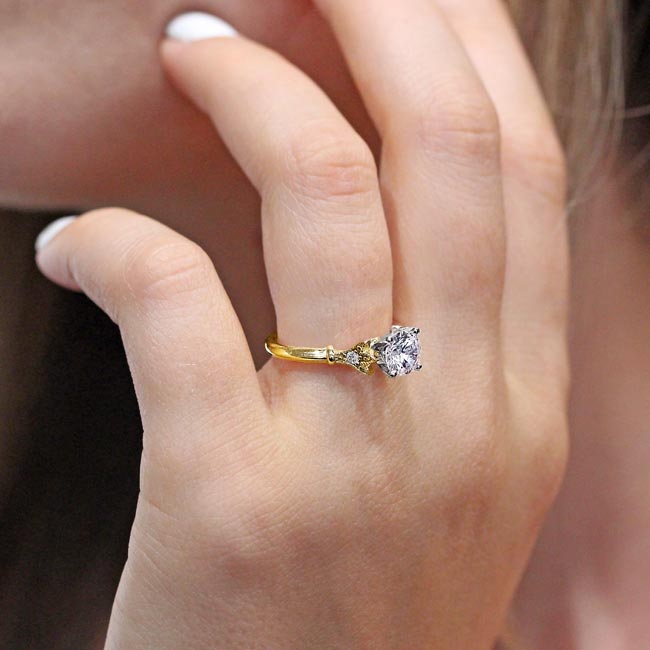  Yellow Gold Petite Leaf Diamond Engagement Ring Image 4