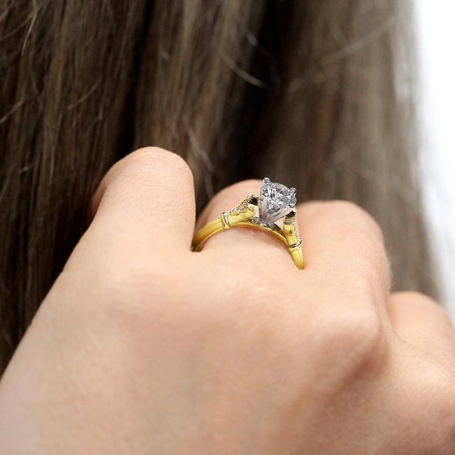  Yellow Gold Petite Leaf Diamond Engagement Ring Image 5