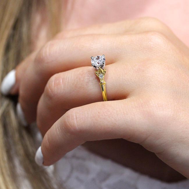  Yellow Gold Petite Leaf Diamond Engagement Ring Image 6