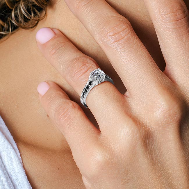 Moissanite Vintage Ring With Black Diamonds Image 3