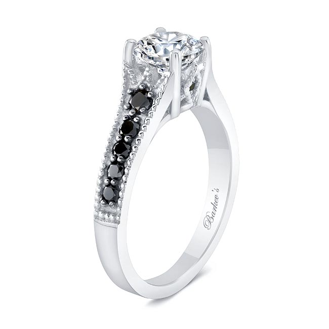 Platinum Moissanite Vintage Ring With Black Diamonds Image 2