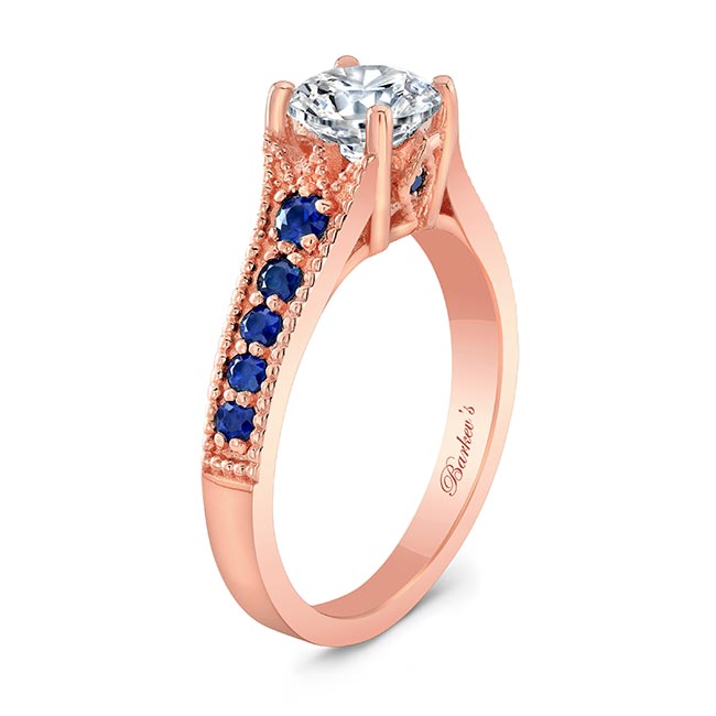 Rose Gold Moissanite Vintage Ring With Blue Sapphires Image 2