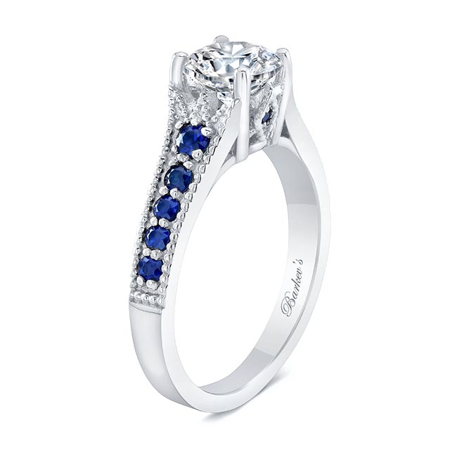 Platinum Moissanite Vintage Ring With Blue Sapphires Image 2