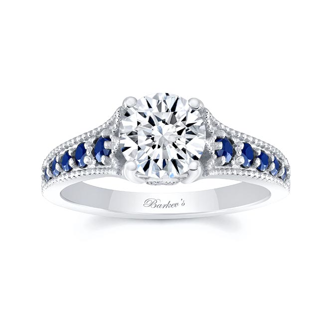White Gold Moissanite Vintage Ring With Blue Sapphires