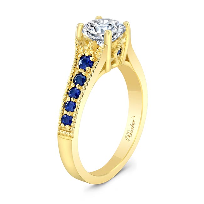 Yellow Gold Lab Diamond Vintage Ring With Blue Sapphires Image 2