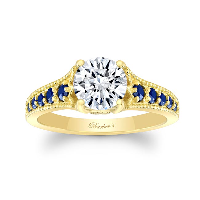 Yellow Gold Lab Diamond Vintage Ring With Blue Sapphires