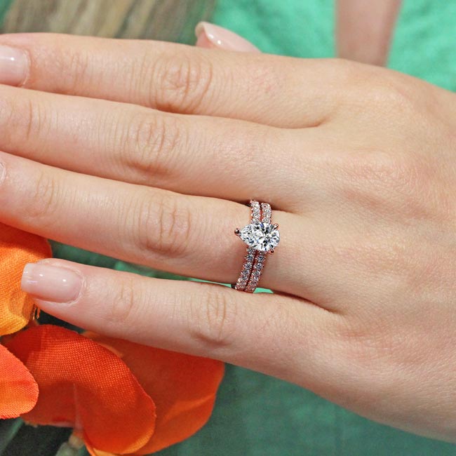 Rose Gold Pear Shape Lab Grown Diamond Wedding Set Image 3