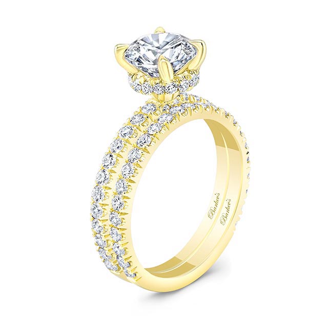 Yellow Gold 3 Carat Diamond Halo Wedding Set Image 2