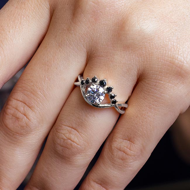 Moissanite Unique Engagement Ring With Black Diamond Accents Image 4