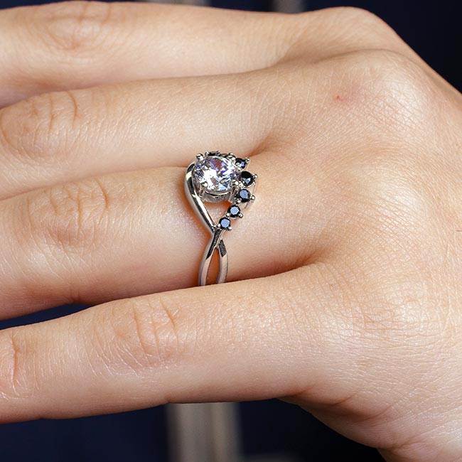 Moissanite Unique Engagement Ring With Black Diamond Accents Image 5