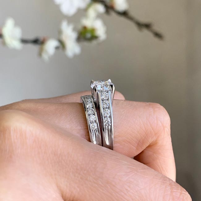 Platinum 1 Carat Moissanite Wedding Ring Set Image 4