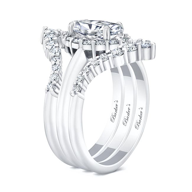 White Gold Marquise Cut Diamond Wedding Set With 2 Bands Image 2