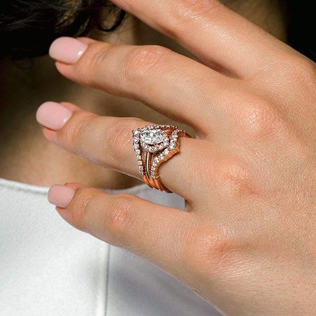 Rose Gold Marquise Cut Diamond Wedding Set With 2 Bands Image 3