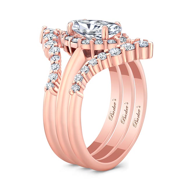 Rose Gold Marquise Cut Diamond Wedding Set With 2 Bands Image 2