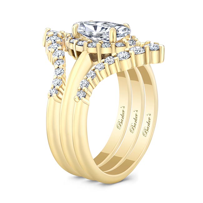 Yellow Gold Marquise Cut Diamond Wedding Set With 2 Bands Image 2