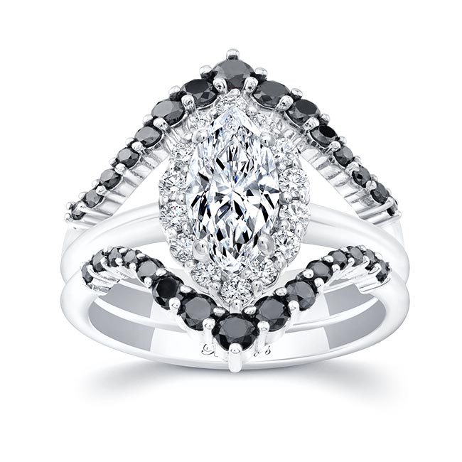 Marquise Cut Moissanite Wedding Set With 2 Black Diamond Bands
