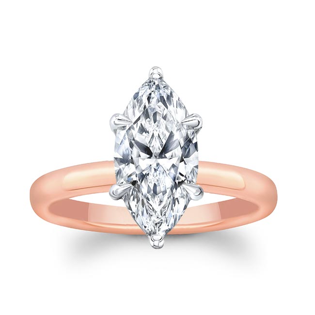 White Rose Gold Marquise Lab Diamond Solitaire Engagement Ring