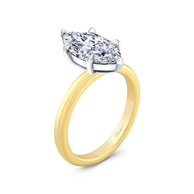 White Yellow Gold Marquise Solitaire Engagement Ring Image 2