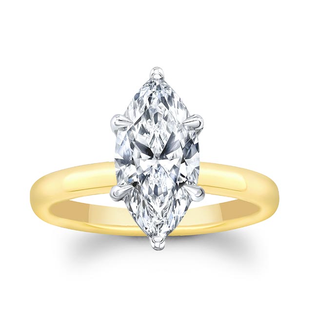 White Yellow Gold Marquise Solitaire Engagement Ring