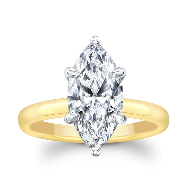 White Yellow Gold 2 Carat Marquise Solitaire Engagement Ring