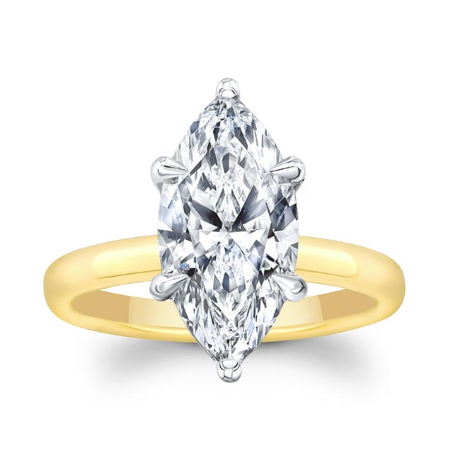 White Yellow Gold 3 Carat Marquise Solitaire Engagement Ring