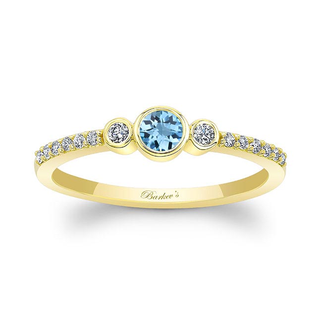  Yellow Gold Mia Aquamarine Three Stone Diamond Promise Ring Image 1