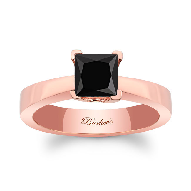 Rose Gold Princess Cut Solitaire Black Diamond Ring