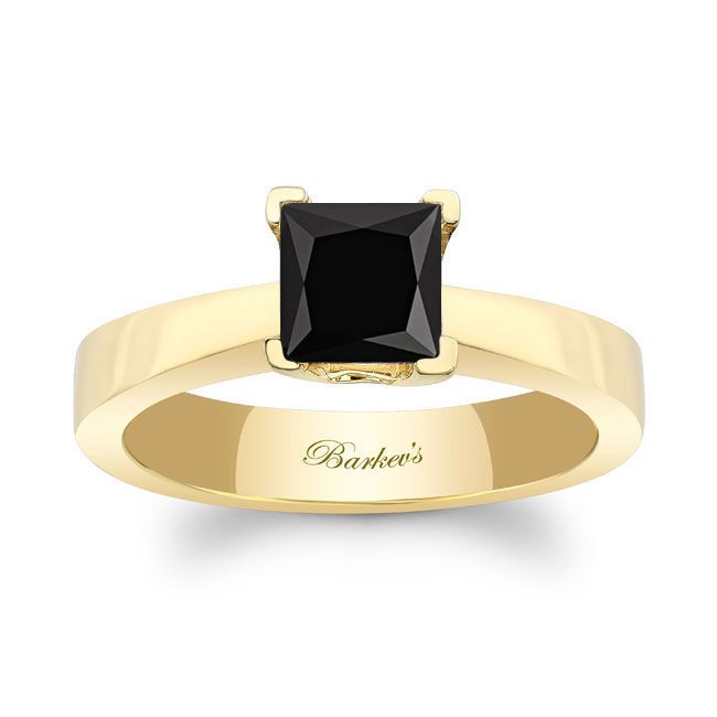 Yellow Gold Princess Cut Solitaire Black Diamond Ring