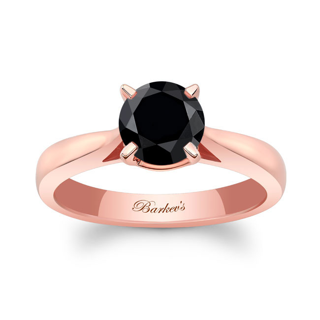  Rose Gold Round Black Diamond Solitaire Engagement Ring Image 1