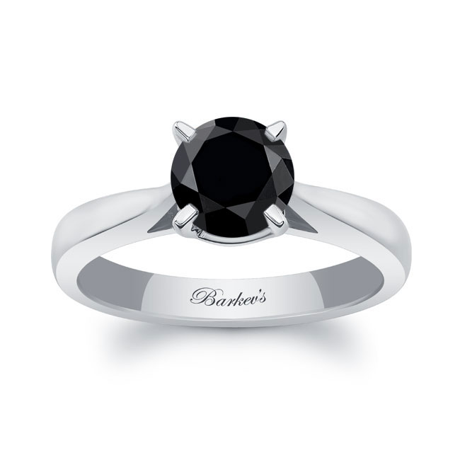  White Gold Round Black Diamond Solitaire Engagement Ring Image 1