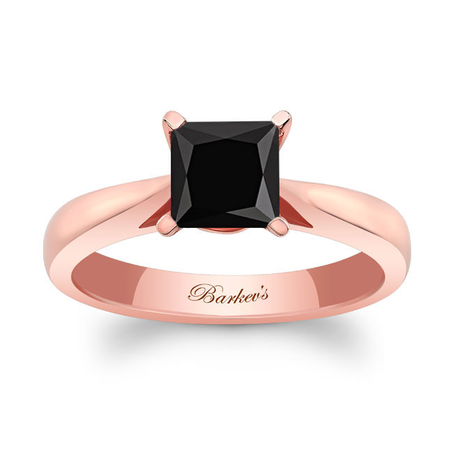 Rose Gold Princess Cut Black And White Diamond Solitaire Ring Image 1