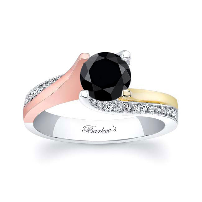 Tri Color Round Cut Black And White Diamond Ring