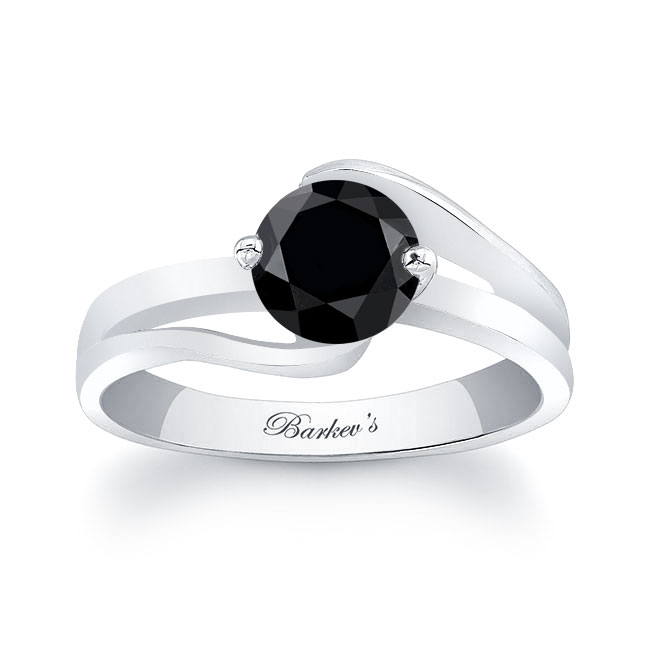 Platinum Split Shank Solitaire Black Diamond Ring Image 1