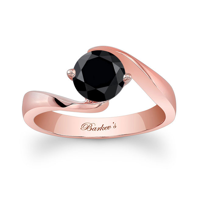 Rose Gold Contemporary Black And White Diamond Solitaire Ring
