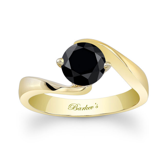 Yellow Gold Contemporary Black And White Diamond Solitaire Ring