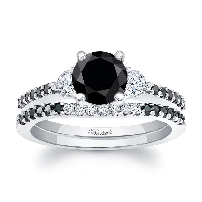 3 Stone Black Diamond Wedding Ring Set