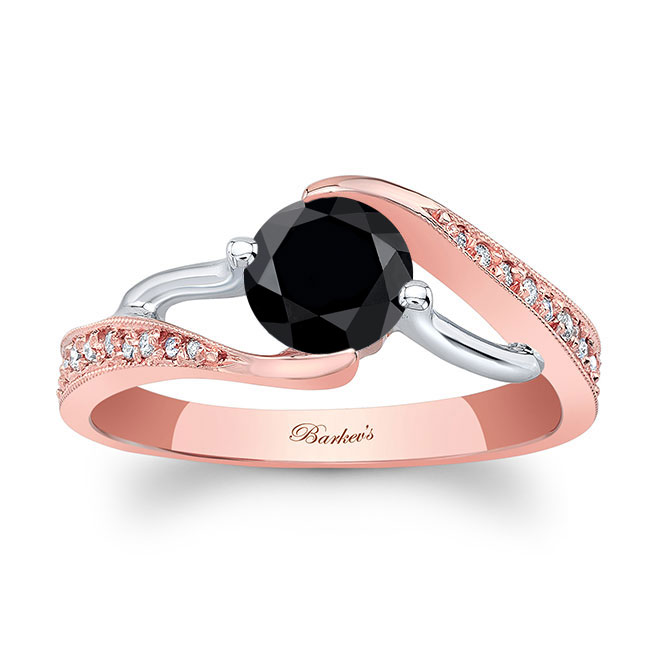 Rose Gold Bypass Black And White Diamond Ring
