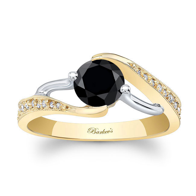 Yellow Gold Bypass Black And White Diamond Ring