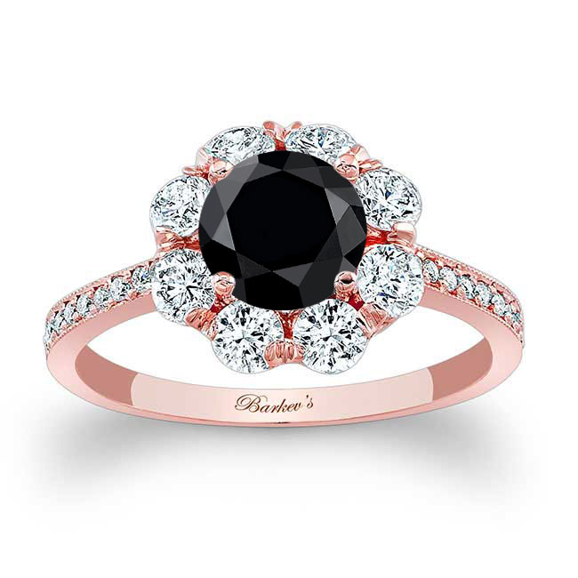 Rose Gold 1 Carat Black And White Diamond Halo Ring