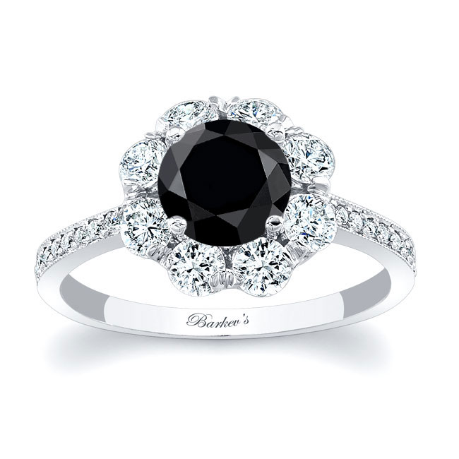  1 Carat Black And White Diamond Halo Ring Image 1